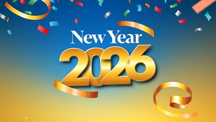Golden New Year 2026 text with falling confetti celebration