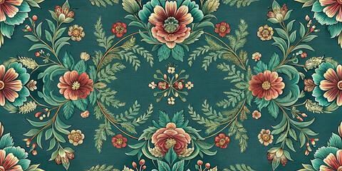 Floral Background With Repeating Pattern Of Flowers And Leaves Design That Creates Visually Appealing Aesthetic And Natural Harmony With Warm Colors For Textiles Print