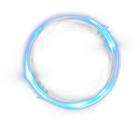 Glowing blue circular energy ring with dynamic neon arrows and futuristic light effects.