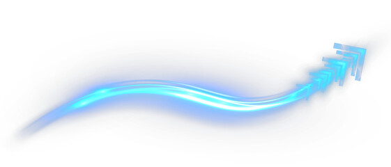 Obraz premium Glowing blue curved speed arrows with dynamic neon light trail.