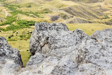 Mountain landscape. View of a mountain valley from a cliff.

