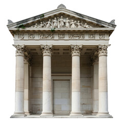 Ancient Greco Roman Temple With Ornate Pediment And Corinthian Columns Isolated On Transparent Background