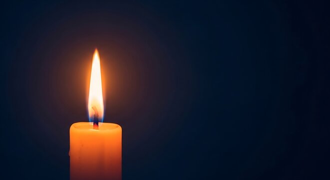 Lit Candle Flame in Dark Background, Close-Up View, Emotive Light Glow, Minimalist Environment, Symbolizing Peace and Calm