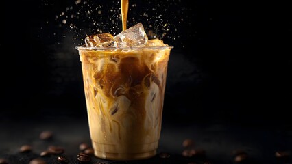 Iced Latte: So cold, it can't contain itself. Enjoy the chaos of a perfect pour in this stunning, high-speed moment.