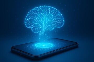 Futuristic Cybersecurity Concept with Digital Brain on Smartphone