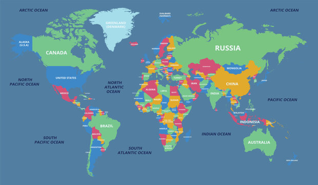 world map with all state and countries names on white background