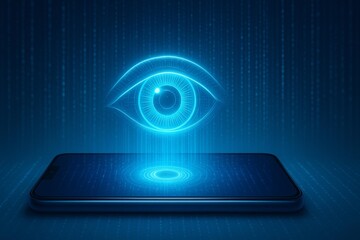 Futuristic Cybersecurity Technology Concept with Holographic Eye on Smartphone