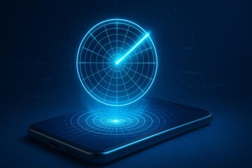 Futuristic Smartphone with Holographic Radar Display for Cybersecurity Insights