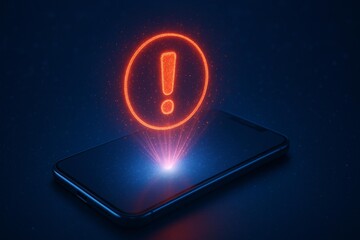Holographic Warning Alert on Smartphone Screen Illustrating Cybersecurity Technology