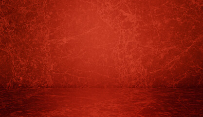 Fototapeta premium Abstract Red Marble Texture Studio: Red Wall and Floor Background, Empty Minimalist Interior Stage for Product Photography or Web Banner.