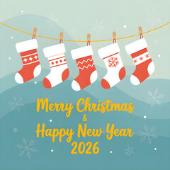 christmas socks hanging on a clothesline