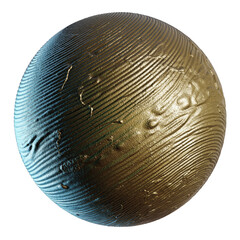 Abstract Golden Sphere With Intricate Textured Surface And Blue Light Reflection Isolated On Black Background High Detail 3D Render