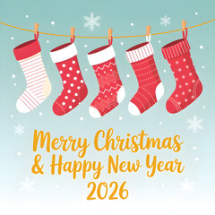 christmas socks hanging on a clothesline