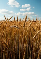 Golden barley field stretching to the horizon under a sunny summer sky, showcasing sustainable agriculture and essential grain production ,landscape ,sunny ,farming