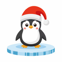 Fototapeta premium Cute Christmas Penguin on Ice - Festive Holiday Season Illustration