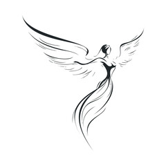 Obraz premium Elegant angel design with flowing wings and grace.Vector hand draw