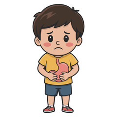Obraz premium A sad boy with a stomach ache