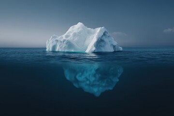 Majestic iceberg reflection in calm arctic waters under cloudy sky