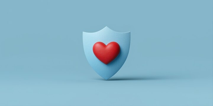Heart emblem on blue shield symbolizing love and protection