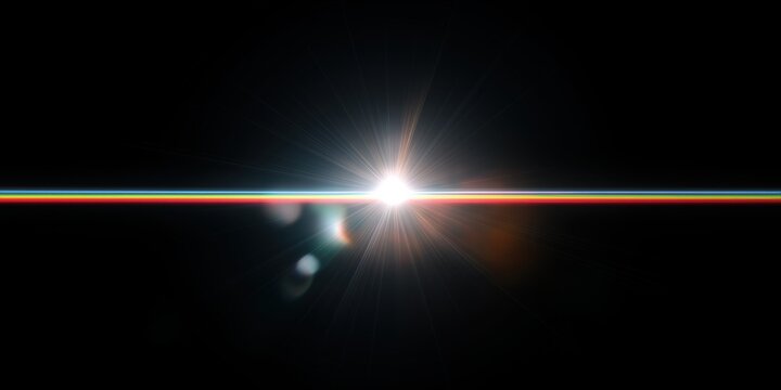 Bright white light spectrum lens flare with rainbow effect on black background - Powered by Adobe