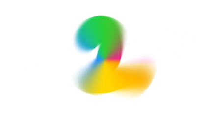 A vibrant, blurry number two (2) in rainbow colors on a transparent background.