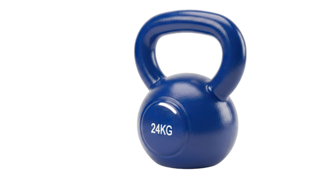 Blue 24KG Kettlebell On Transparent Background Isolated For Fitness And Workout