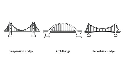 Illustrative depiction of various bridge designs showcasing structural engineering concepts