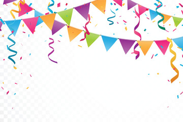 Colorful Birthday bunting flags, with abstract confetti, birthday banner and backgrounds