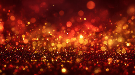 Obraz premium Abstract red and gold holiday background with sparkles and light bokeh