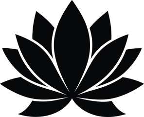 Lotus Flower Silhouette Elegant Floral Design Oriental Motif Isolated Water Plant Pond Icon Simple Symbol Zen Spa Wellness Black Vector