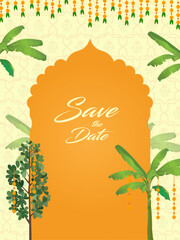 Traditional Indian Wedding Invitation Template with Mandala Art