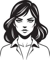 Stylish black and white woman face icons with curly hair style on white background 