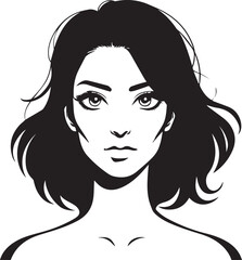 Stylish black and white woman face icons with curly hair style on white background 