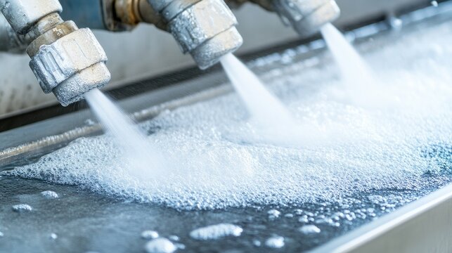 Power washing concrete surfaces with high-pressure water jets and foam for effective cleaning