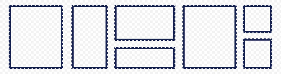 Fototapeta premium Set of blank rectangle and square postage stamp vector icons. Postage stamp set. Mockup postage stamps. Blank postage stamp borders templates.