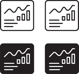 Isolated Analytics Dashboard black vector icon set, analytics dashboard icons, data graph interface report, solid black outline filled minimal thin stroke, business intelligence display symbols