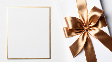 Elegant white gift box with a luxurious golden ribbon and a blank card for a personalized message.