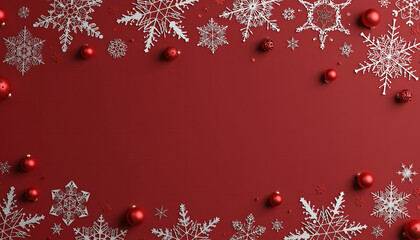 Marco con una temática marcadamente navideña y festiva, Un rojo vibrante y profundo que ocupa el centro de la composición, sirviendo como un espacio vacío ideal para texto o contenido.