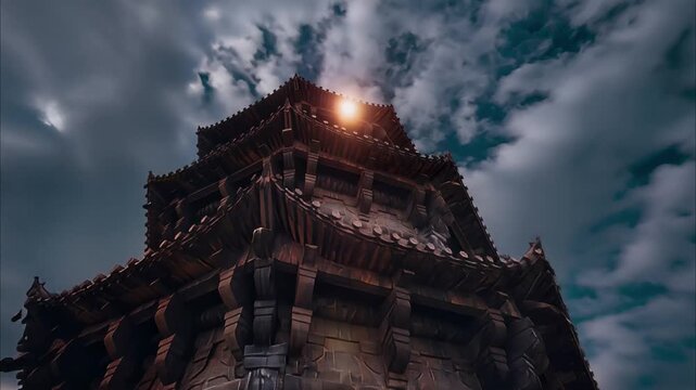 Time-lapse photography of the magnificent view of the pavilion in the Chinese style tower