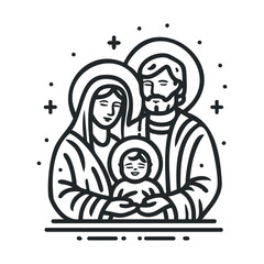 Family of Mary, Joseph, and baby Jesus for holiday designs.Vector hand draw