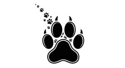 Captivating black paw prints trail upwards from a large central paw, symbolizing journey, growth, and animal companionship in a clean, modern design.