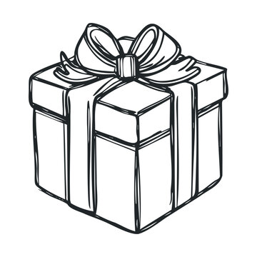 Gift box with ribbon design for festive occasions and celebrations.Vector hand draw