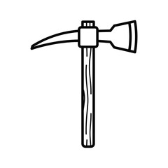 Black and white line art illustration of a pickaxe