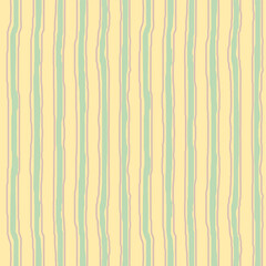 A seamless pattern of slightly wavy green and pink lines with thin and thick lines. The yellow background makes it look beautiful on wallpaper, backdrops, wrapping paper, textiles, handkerchiefs