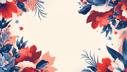 Botanical Illustration Modern Style Background with Liberty Pride Pattern for Independence Day Celebrations