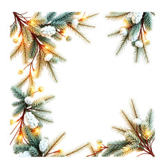 Christmas tree border frame featuring green fir and pine branches for a winter holiday design