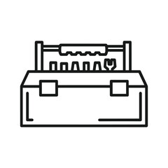 Line art icon of a toolbox with tools inside