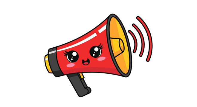 Captivating cartoon megaphone character with expressive eyes and emanating sound waves