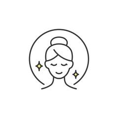 Clean face icon with glowing skin and peaceful expression, ideal for skincare logo, spa branding, or wellness visuals. Minimalist design fits beauty product themes and self-care content.