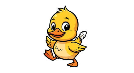 Fototapeta premium Cartoon illustration of an adorable fluffy yellow duckling joyfully waddling along happy little bird